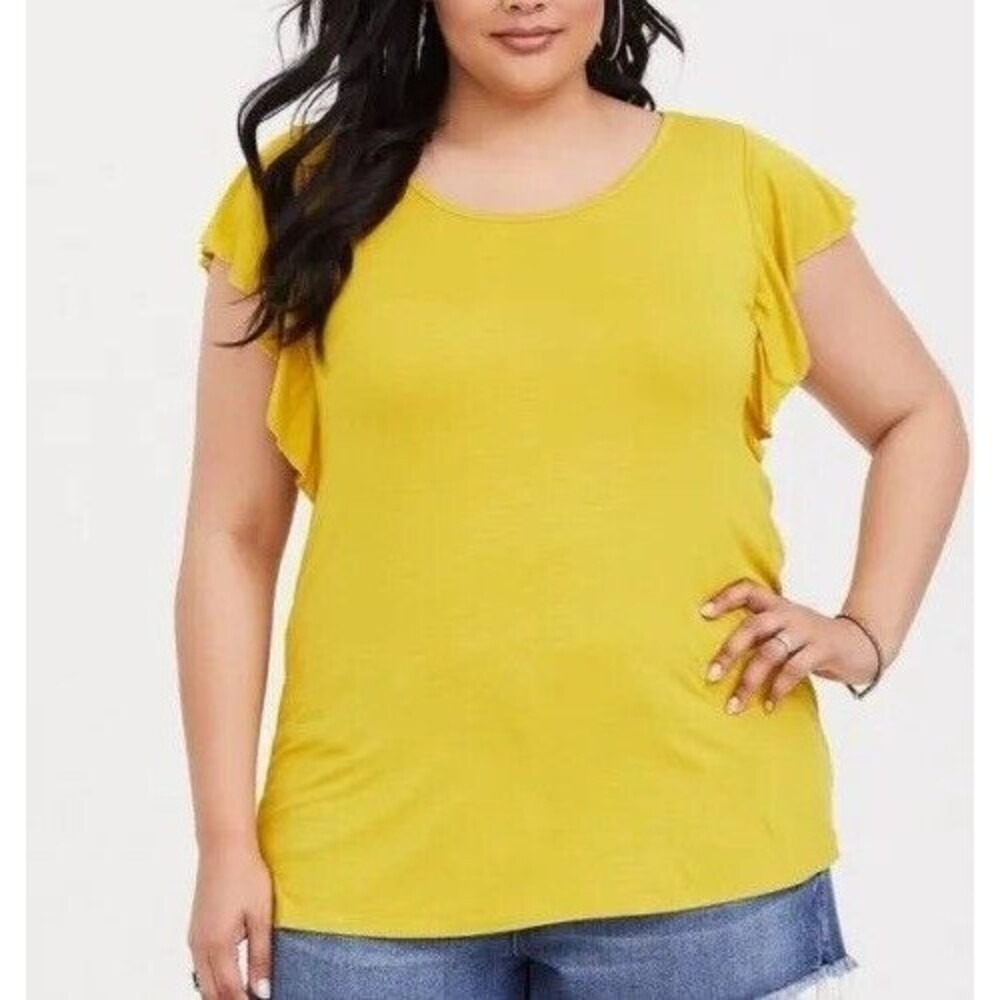 Torrid Yellow Flutter Sleeve Scoop Neck Knit Tee Top Femenine  Mustard Plus Size
